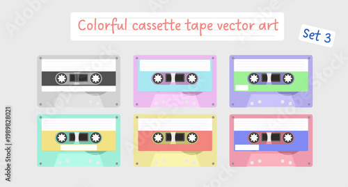 Colorful Cassette Tape Vector Art Set