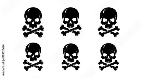 Skull and crossbones tactical warning icon set with bones and knives for pirate danger signage and apparel design