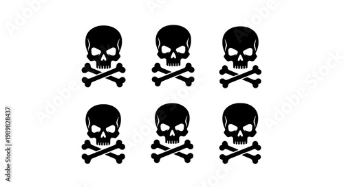 Skull and crossbones set with crossed bones icon stickers for pirate hazard warning and danger logo design