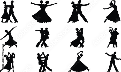 Ballroom Dance Silhouette Icon Collection Set