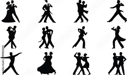 Ballroom Dance Silhouette Icon Collection Set