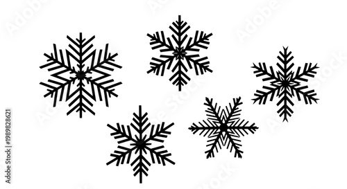 Snowflake icons set with black hand-drawn style for winter holidays, holiday cards, seasonal patterns and festive graphic design