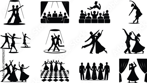 Ballroom Dance Silhouette Icon Collection Set