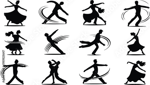Ballroom Dance Silhouette Icon Collection Set