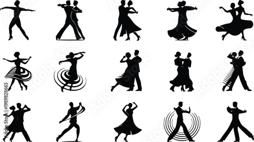 Ballroom Dance Silhouette Icon Collection Set