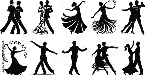 Ballroom Dance Silhouette Icon Collection Set