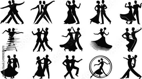 Ballroom Dance Silhouette Icon Collection Set