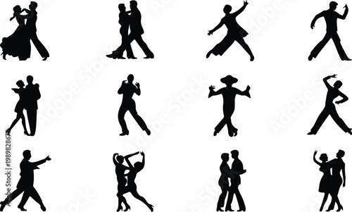 Ballroom Dance Silhouette Icon Collection Set