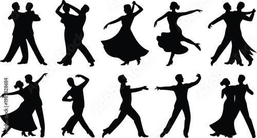 Ballroom Dance Silhouette Icon Collection Set