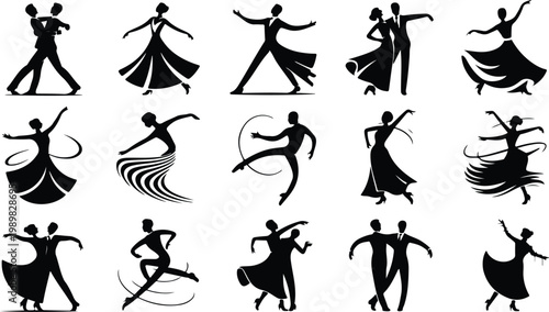 Ballroom Dance Silhouette Icon Collection Set