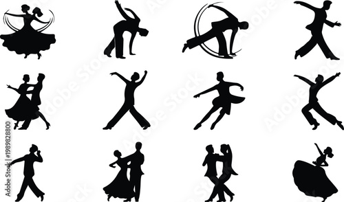 Ballroom Dance Silhouette Icon Collection Set