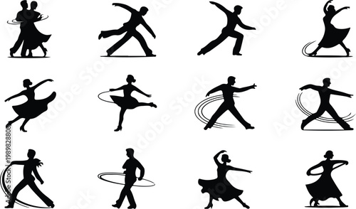 Ballroom Dance Silhouette Icon Collection Set