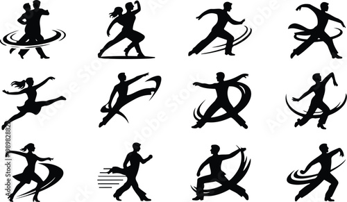 Ballroom Dance Silhouette Icon Collection Set