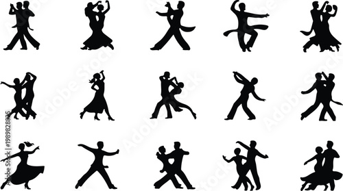 Ballroom Dance Silhouette Icon Collection Set