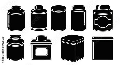 Set of Black Silhouette Containers for Food, Spices, and Storage