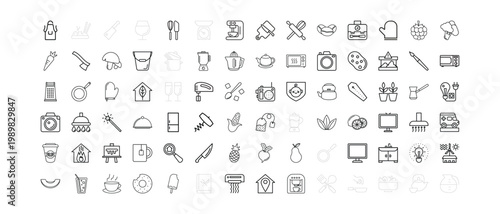 Collection of diverse icons representing everyday objects and activities