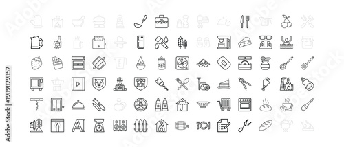 Comprehensive collection of minimalist icons depicting various objects and activities