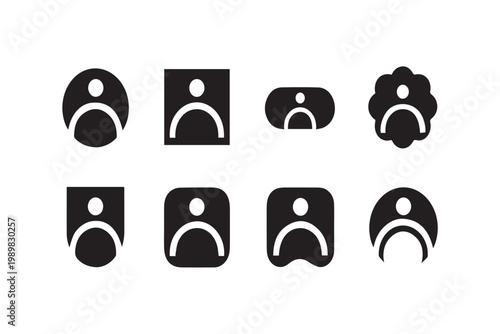 Professional user profile icon set in minimal silhouette style. Ideal for UI design, apps, login systems, and social platforms requiring clean avatar symbols.