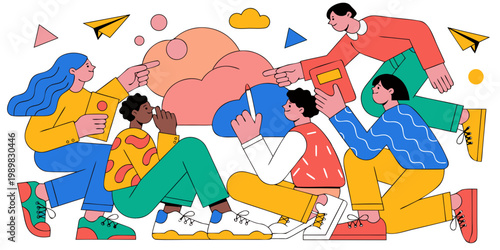 Team collaborative project planning and creative brainstorming session vector art with teamwork collaboration planning brainstorming creativity business discussion strategy innovation