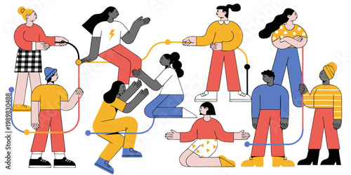 People connected in a network illustration for collaboration and community with connection teamwork community collaboration communication diversity illustration partnership together business