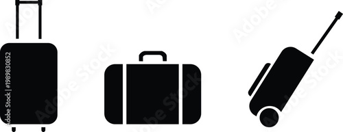 Three black suitcase icons on white background luggage travel