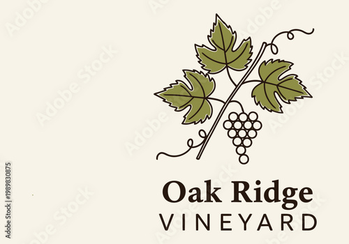 Oak ridge vineyard logo grapes and vines on a beige background