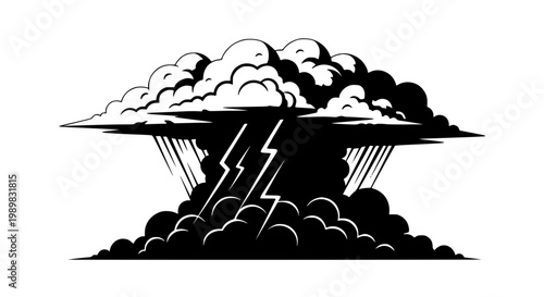 Black and White Lightning Storm Cloud Vector Illustration