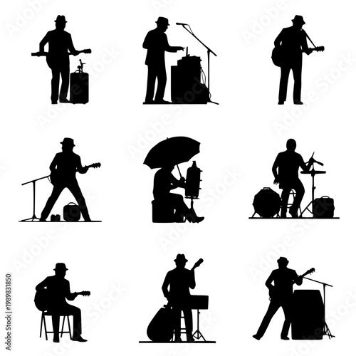 Collection of Street Musician and Busker Silhouettes