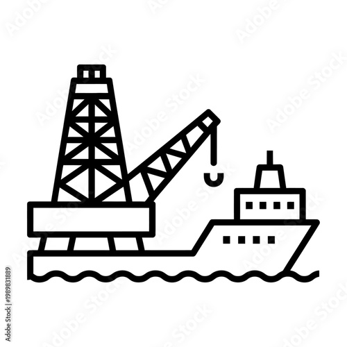Vector of an offshore oil rig on a ship in the ocean with a crane