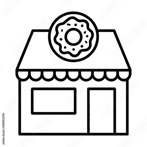 Photography Vector of a small bakery shop with a donut on the roof, modern design