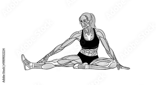 Woman doing seated forward bend yoga.