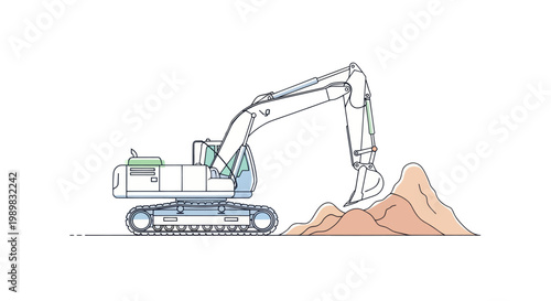 Large excavator digging into a mound.