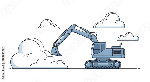 Large blue excavator digging machine.