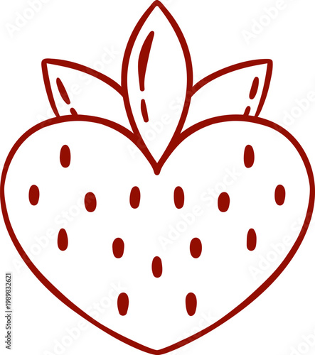 strawberry heart shaped icon, simple linear red icon, doodle and sketch style, hand drawing