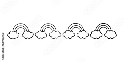 Rainbow with clouds line art collection representing weather phenomena nature symbols and optimistic atmospheric events for children illustrations and design