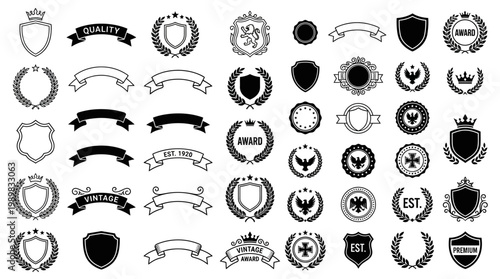 Vintage Heraldic Elements and Decorative Badges Collection