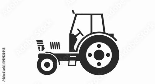 Simple black silhouette of an agricultural farm tractor for rural cultivation and heavy work, isolated white background.