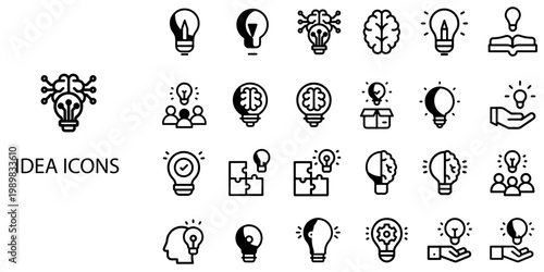 Idea simple New concept 24 Black and White color icons set .Vector illustration.