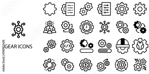 Gear simple New concept 24 Black and White color icons set .Vector illustration.