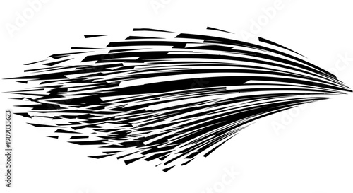 Dynamic abstract black lines creating a sense of speed and motion on an isolated white background.