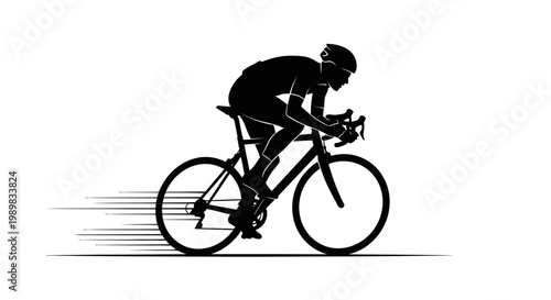 Foto Dynamic silhouette of a cyclist riding a racing bicycle fast on an isolated white background