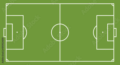 Empty football soccer field with white lines, aerial view.