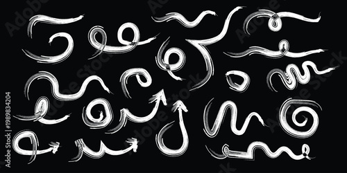 Abstract white brushstrokes on black background a collection of dynamic lines