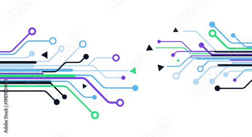 Wallpaper Mural Abstract digital circuit board pattern with colorful lines and dots on a white background, representing technology and connectivity. Torontodigital.ca