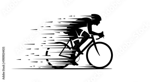 Wallpaper Mural Dynamic black and white silhouette illustration of a fast-moving cyclist on a racing bike with speed lines indicating high velocity and motion. Torontodigital.ca