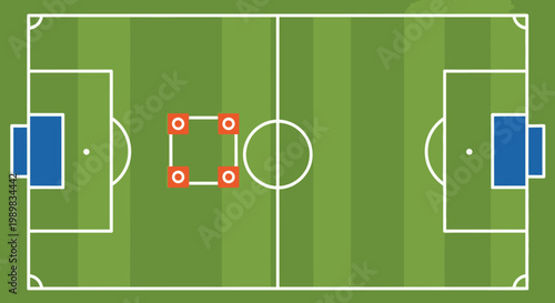Wallpaper Mural Top-down view of a soccer football field with goalposts and a highlighted central training area marked by red circles and a rectangle. Torontodigital.ca