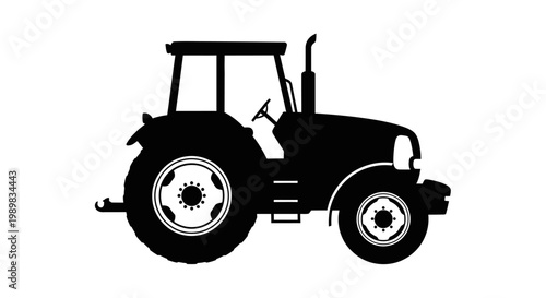 Black silhouette of a farm tractor, side view, on a white background, representing agriculture and rural work.