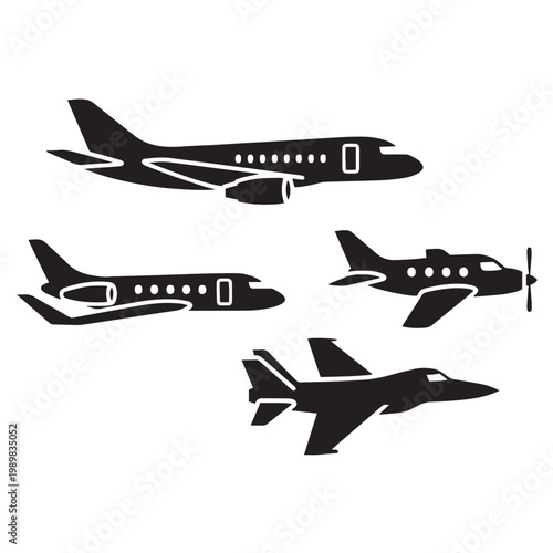 Airplane Silhouette Set – Commercial, Private and Military Aircraft Icons