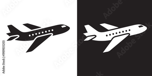 Airplane Contrast Icon – Aviation Travel Silhouette Design