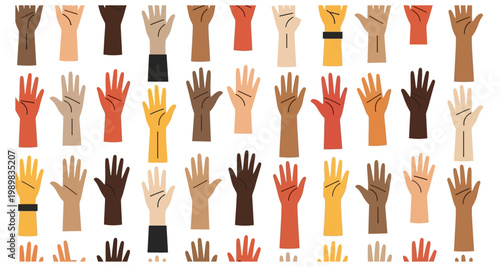 A diverse collection of hands in varying skin tones are displayed in a repeating pattern